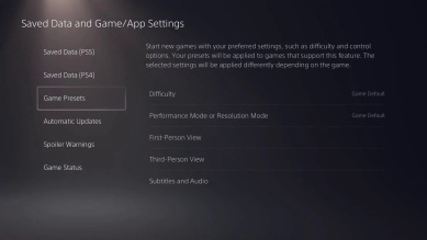 PS5 umožní nastavit globální preference pro hry