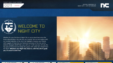 Navštivte turistickou propagační stránku pro Night City z Cyberpunku